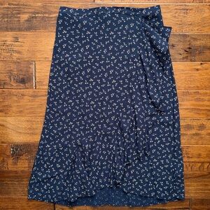 Madewell Navy Ruffle-Wrap Midi Ski Floral Skirt, size 4